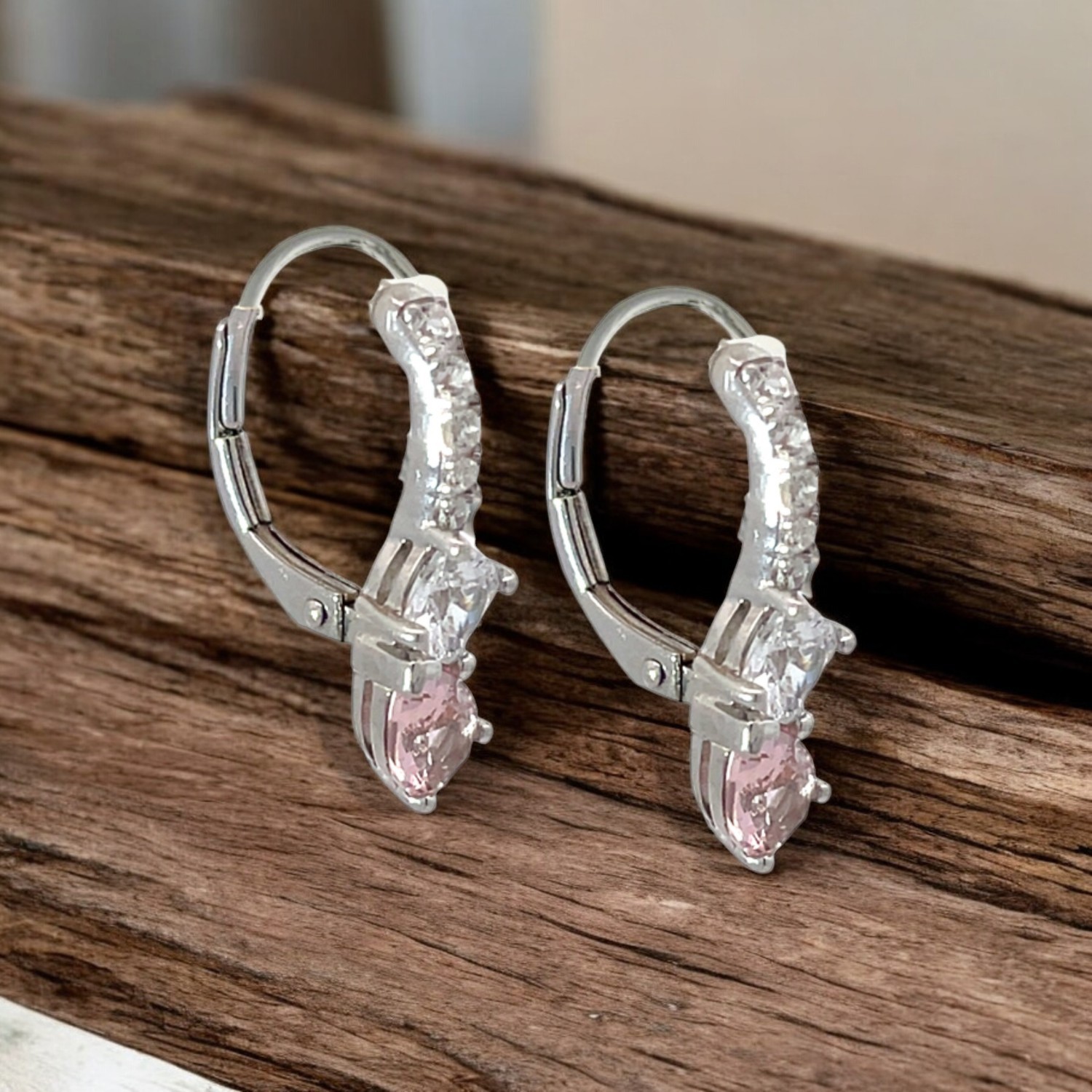 Sterling Silver Pink & White  CZ Earrings