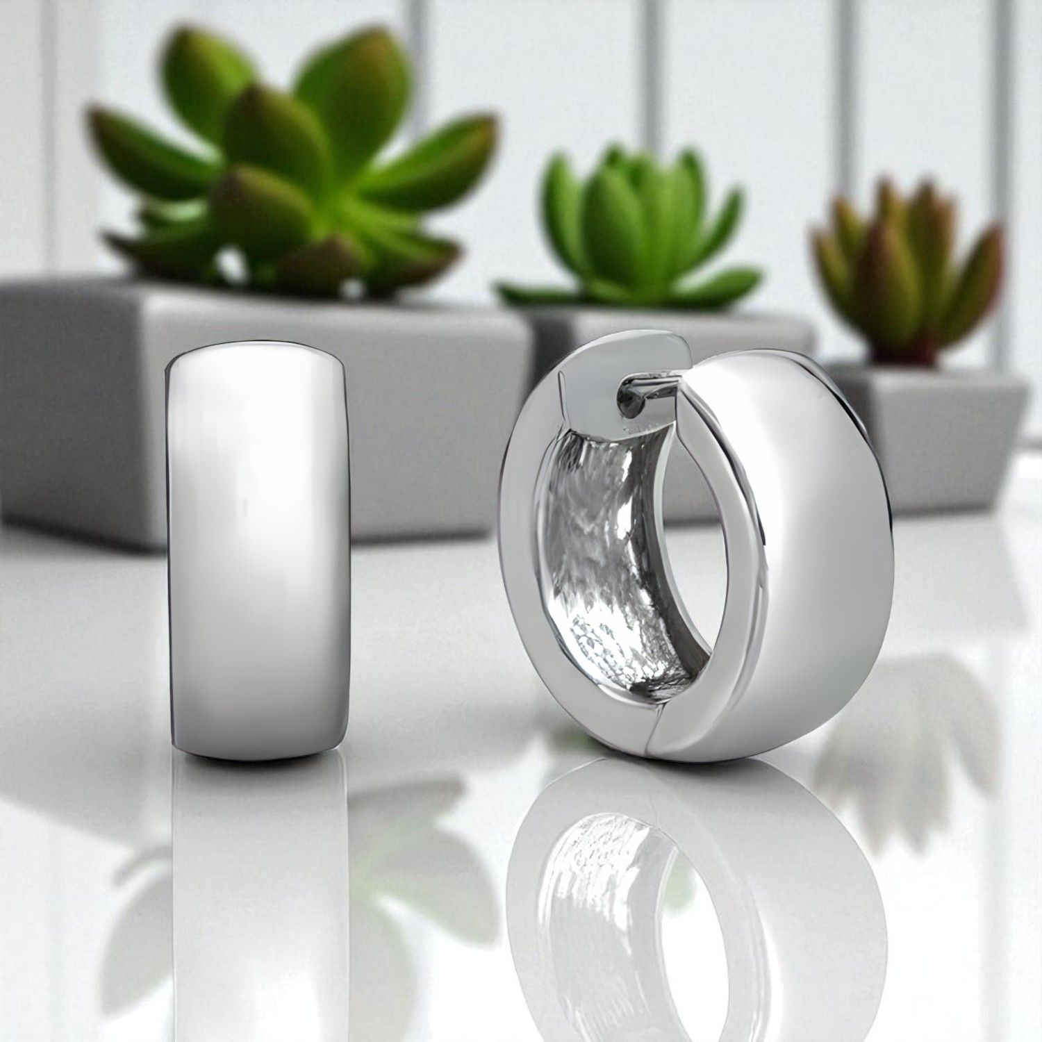 Sterling Silver 7.0mm Wide Huggie Earrings