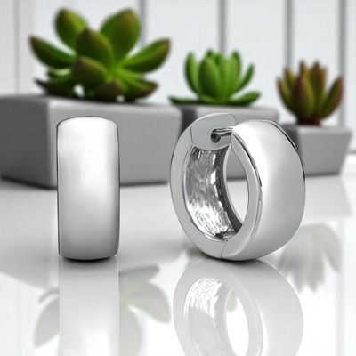 Sterling Silver 7.0mm Wide Huggie Earrings