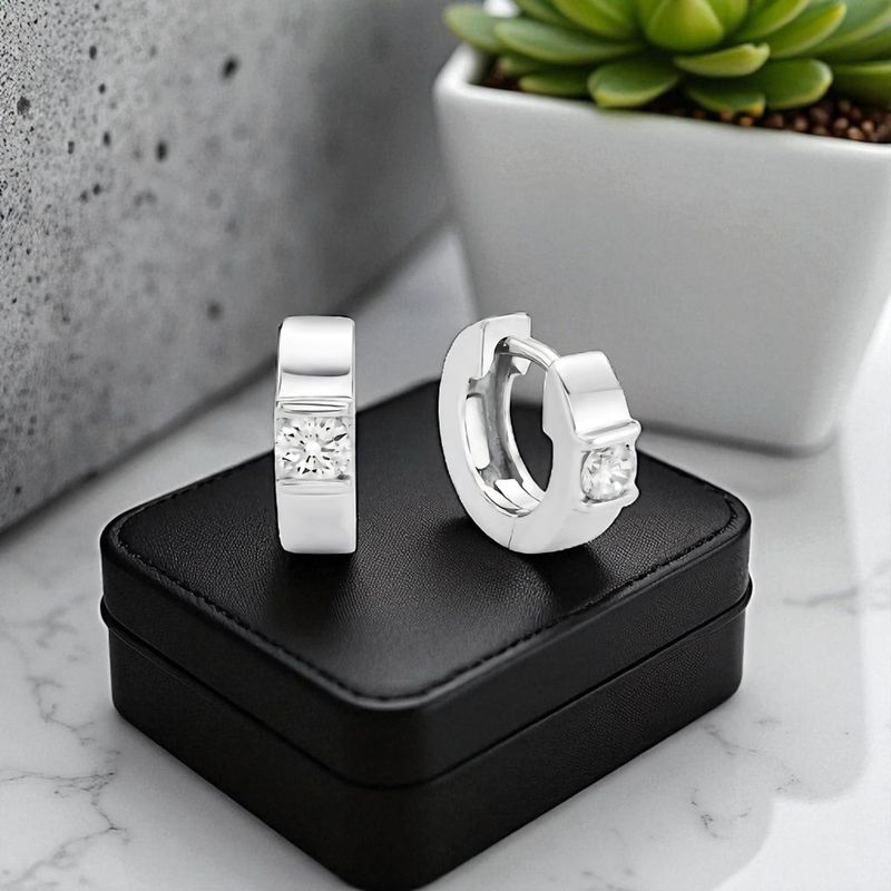 Sterling Silver Bar Set CZ Huggie Earrings