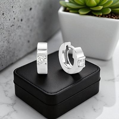 Sterling Silver Bar Set CZ Huggie Earrings