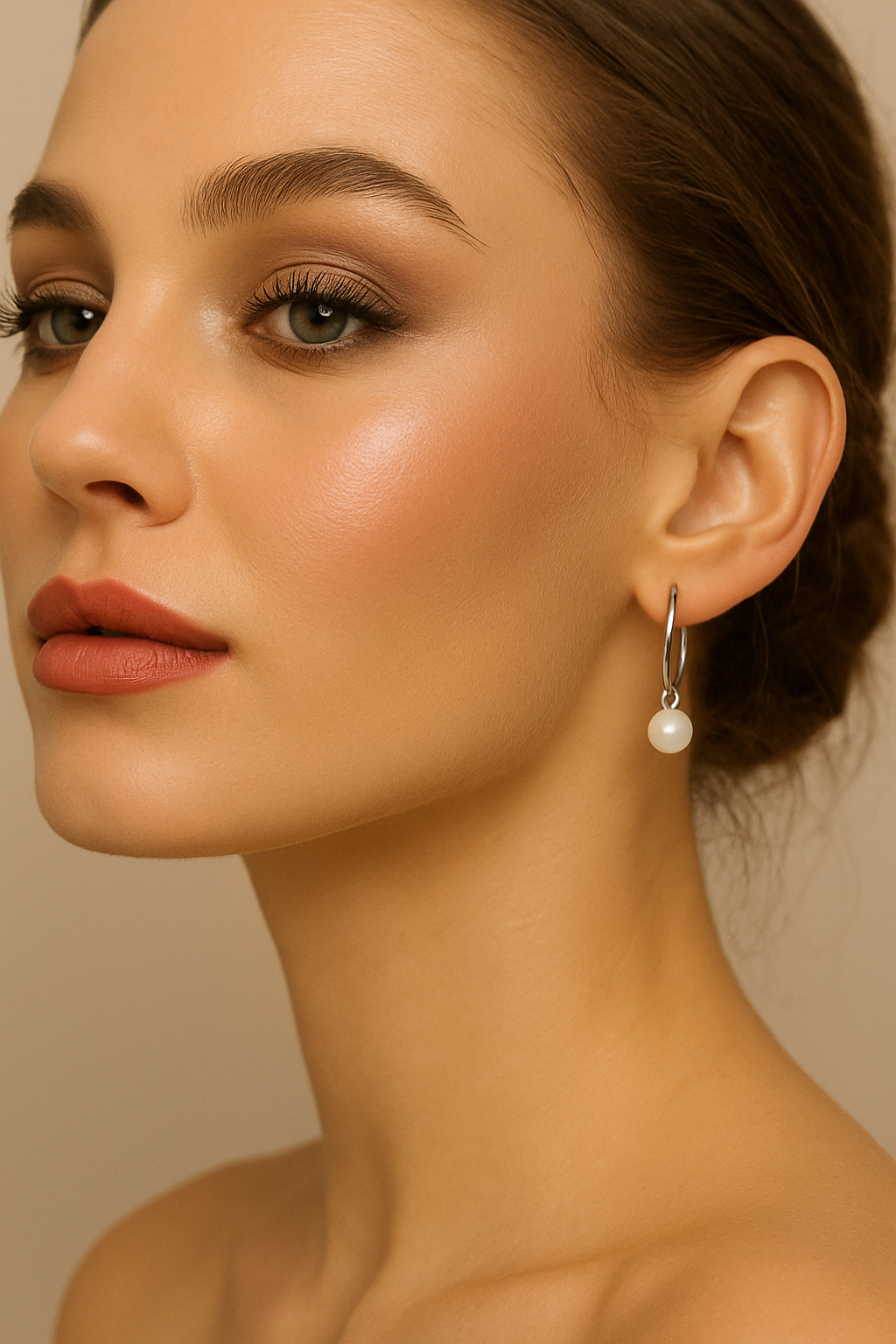 Sterling 13mm/2mm Pearl Hoop Earrings