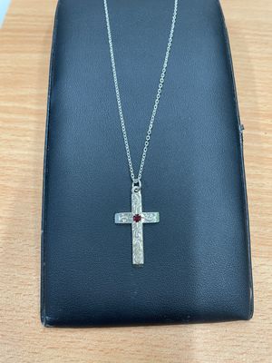 Sterling Silver Garnet Cross & Chain