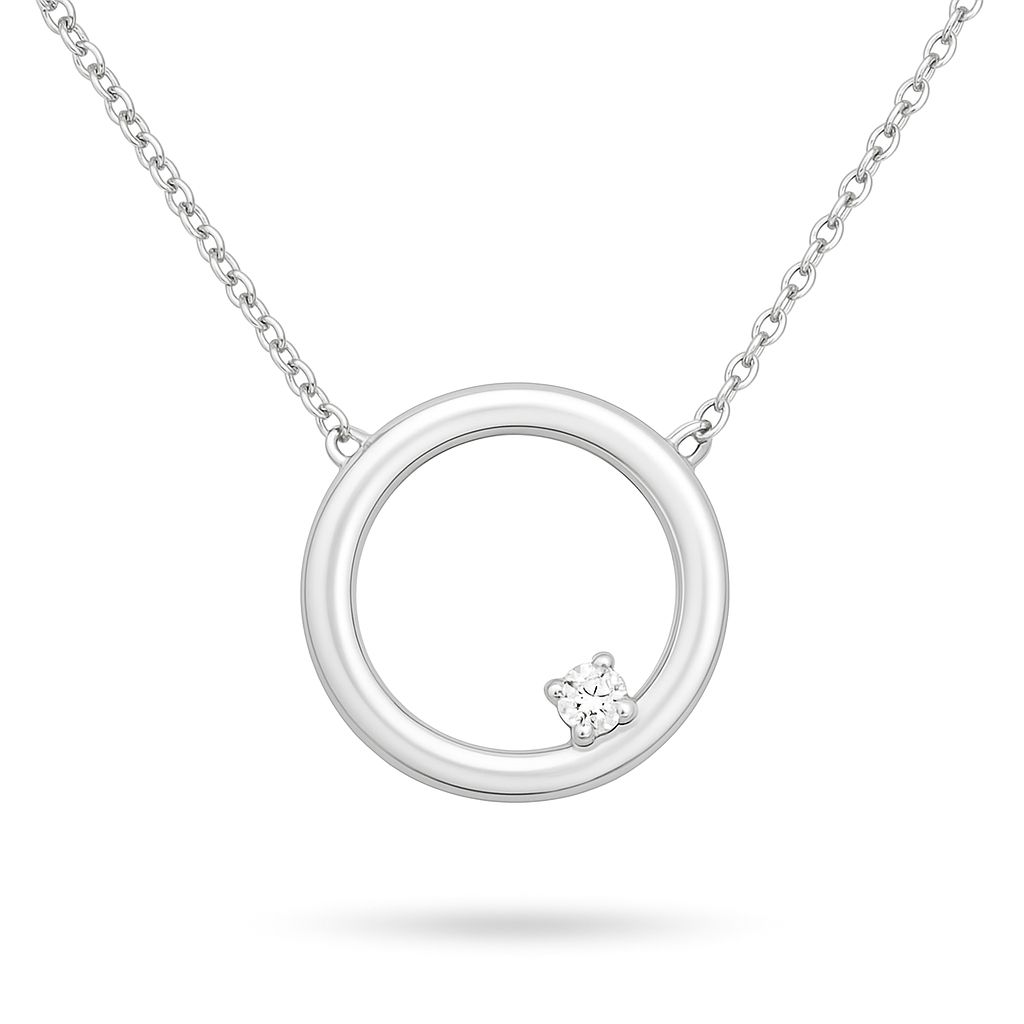 9ct White Gold Circle Diamond Pendant & Chain