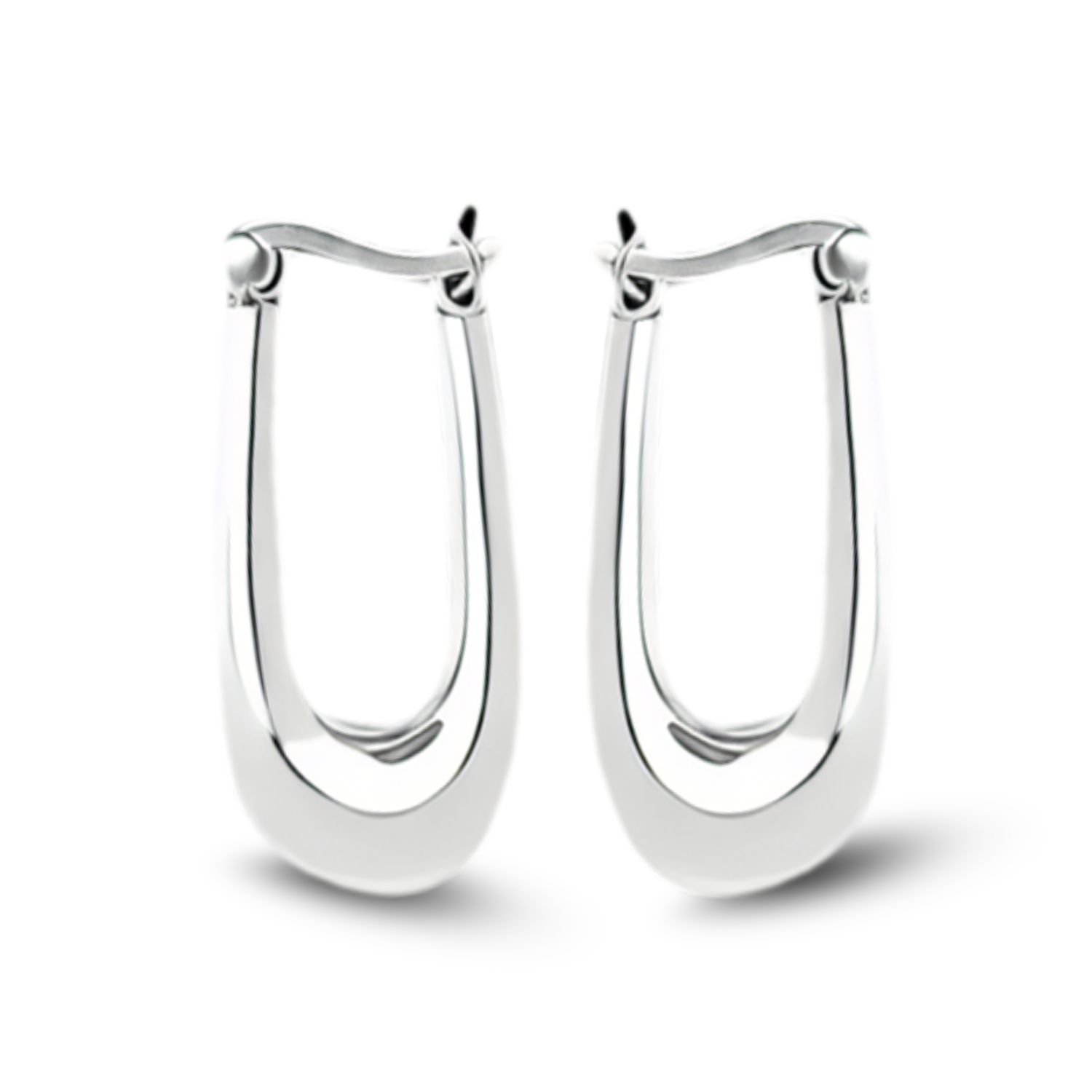 Sterling Silver Puff U Shape Long Hoops