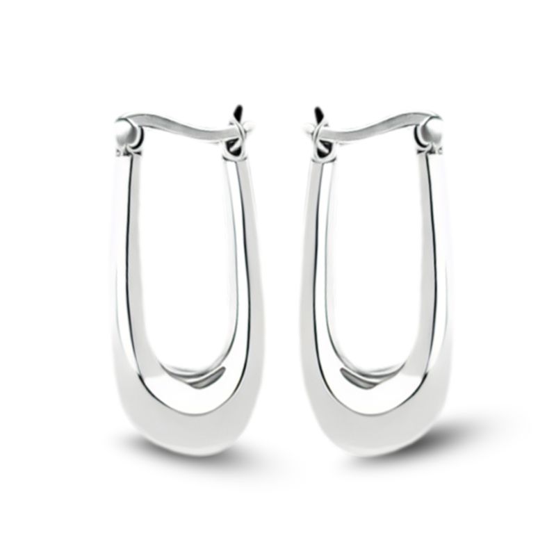 Sterling Silver Puff U Shape Long Hoops