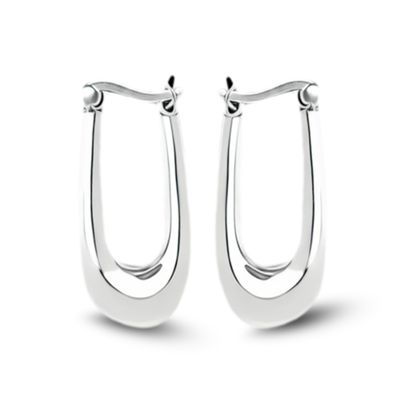 Sterling Silver Puff U Shape Long Hoops