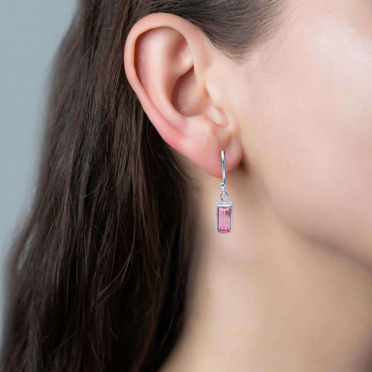 Sterling Silver Swarovski Drop Earrings-Pink