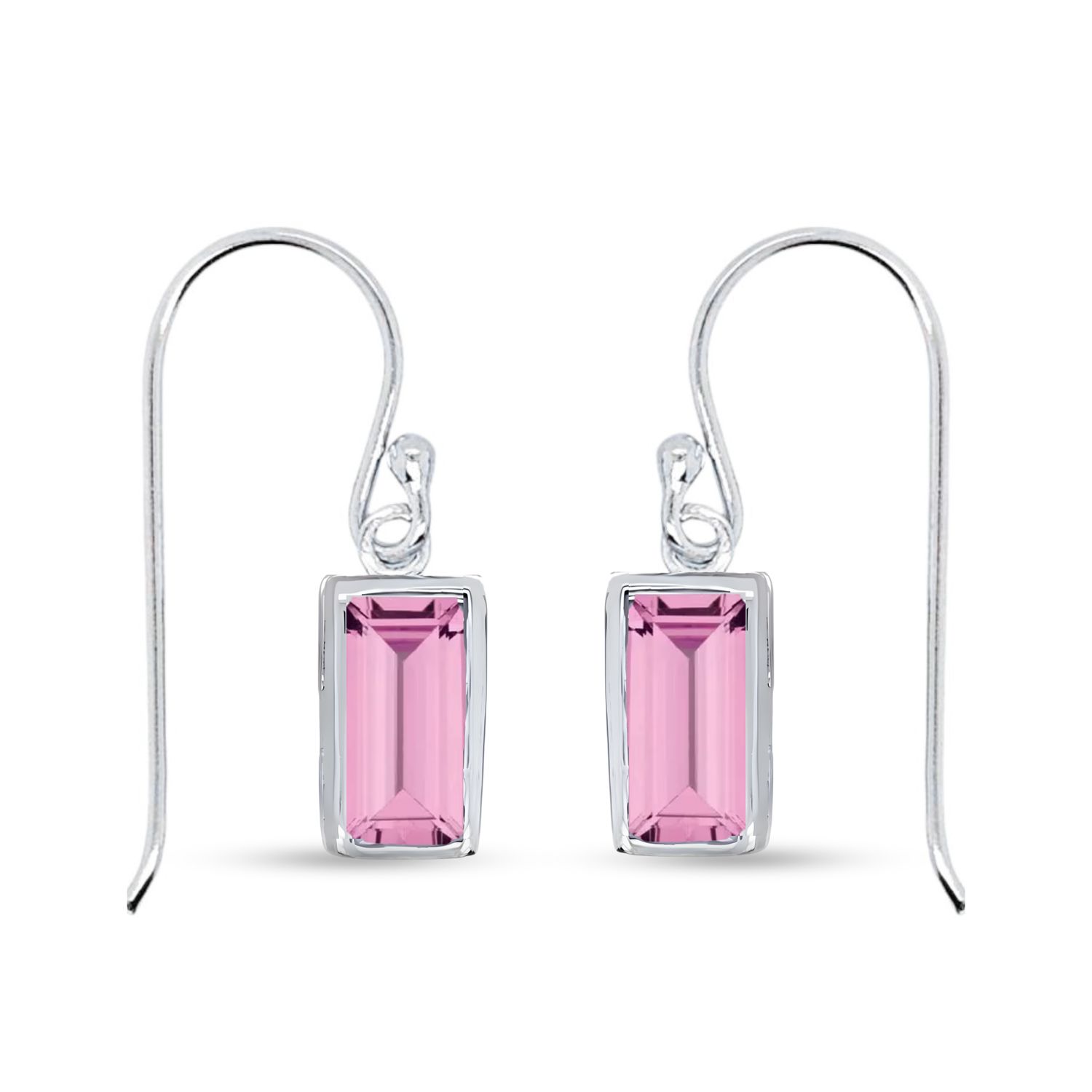 Sterling Silver Swarovski Drop Earrings-Pink