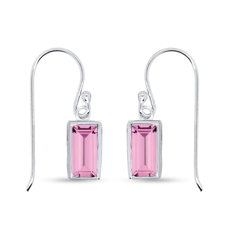Sterling Silver Swarovski Drop Earrings-Pink