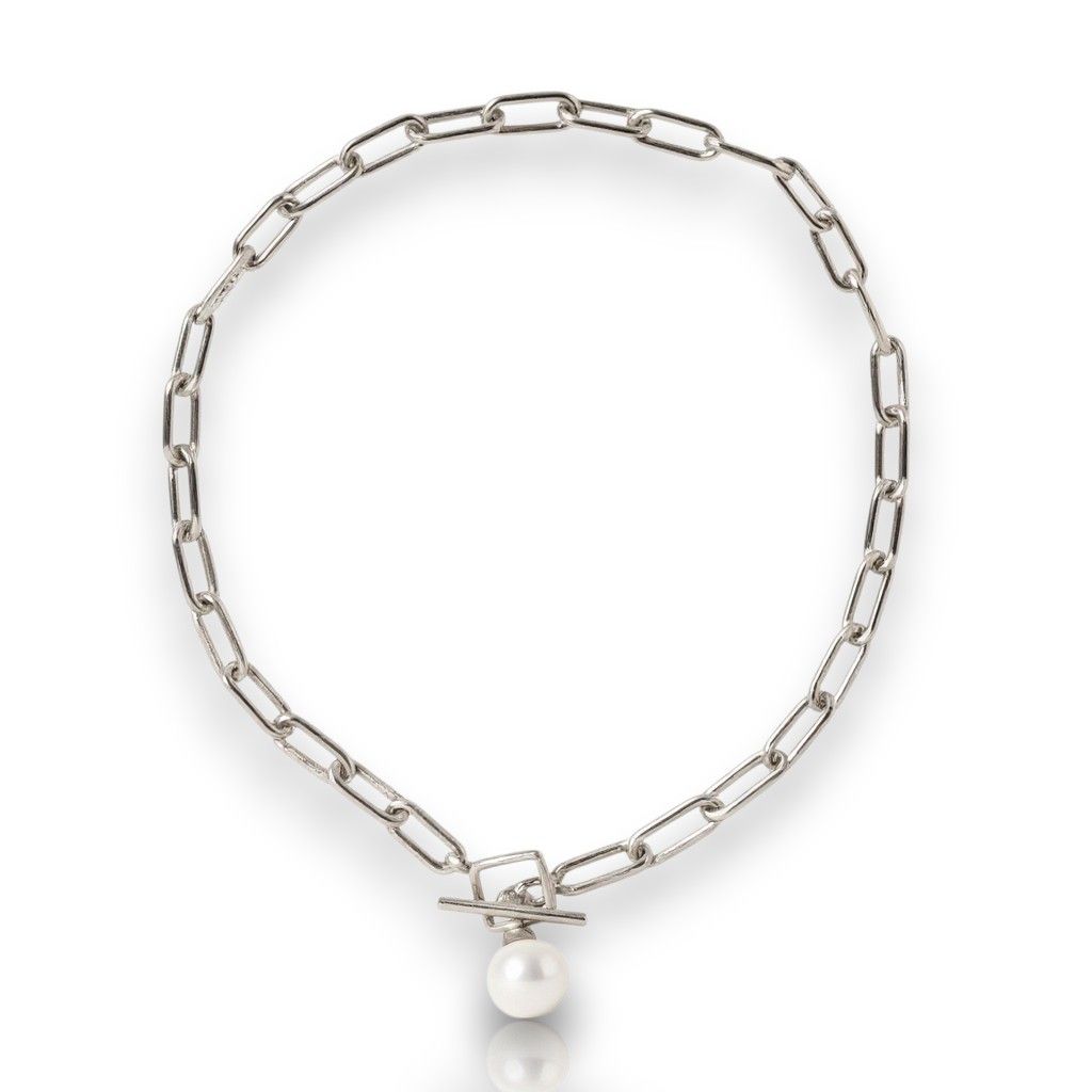 Sterling Silver South Sea Pearl Paperclip Chain-50cm