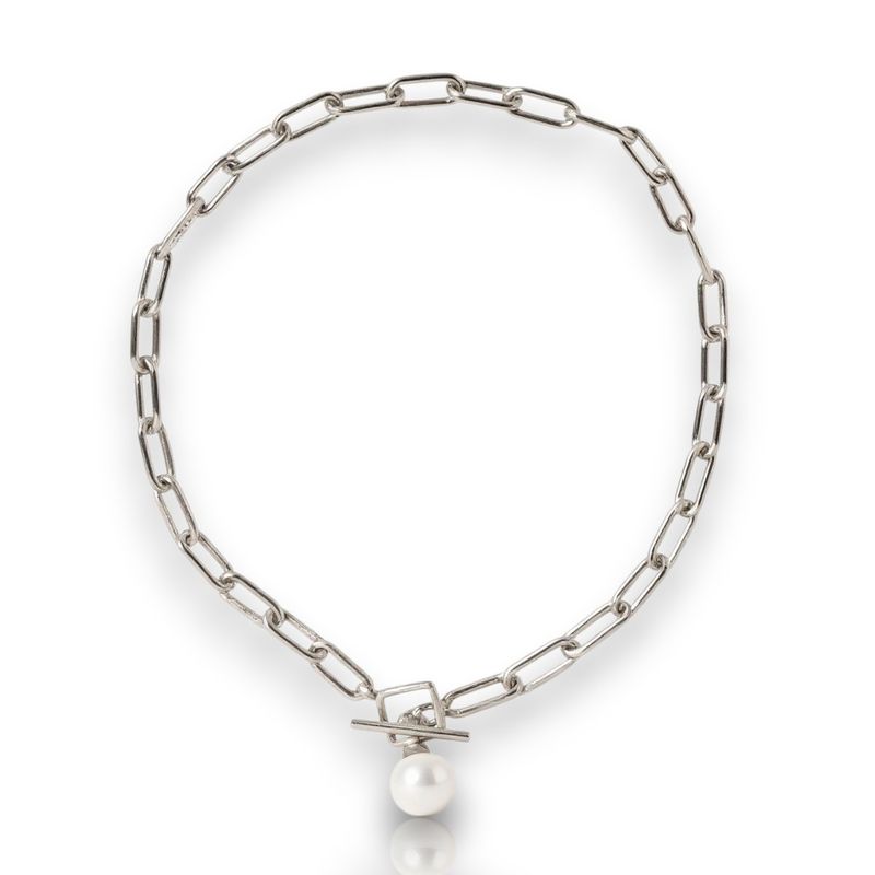 Sterling Silver South Sea Pearl Paperclip Chain-50cm