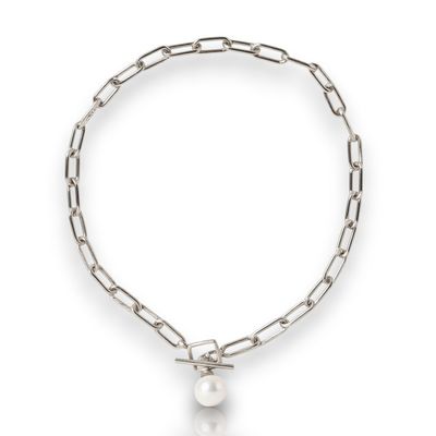 Sterling Silver South Sea Pearl Paperclip Chain-50cm