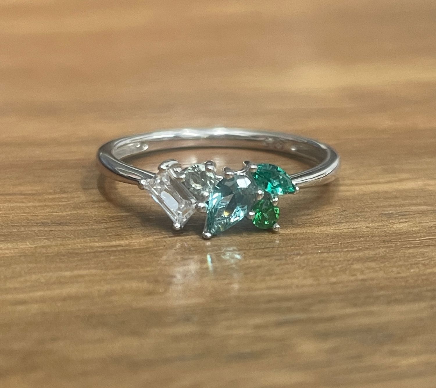 Sterling Silver Emerald & CZ Ring