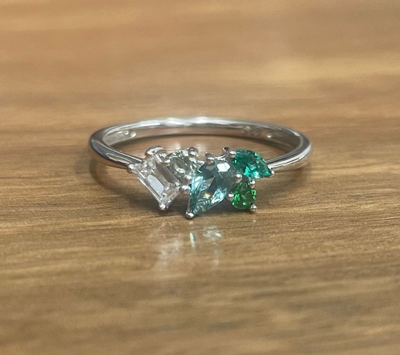 Sterling Silver Emerald & CZ Ring