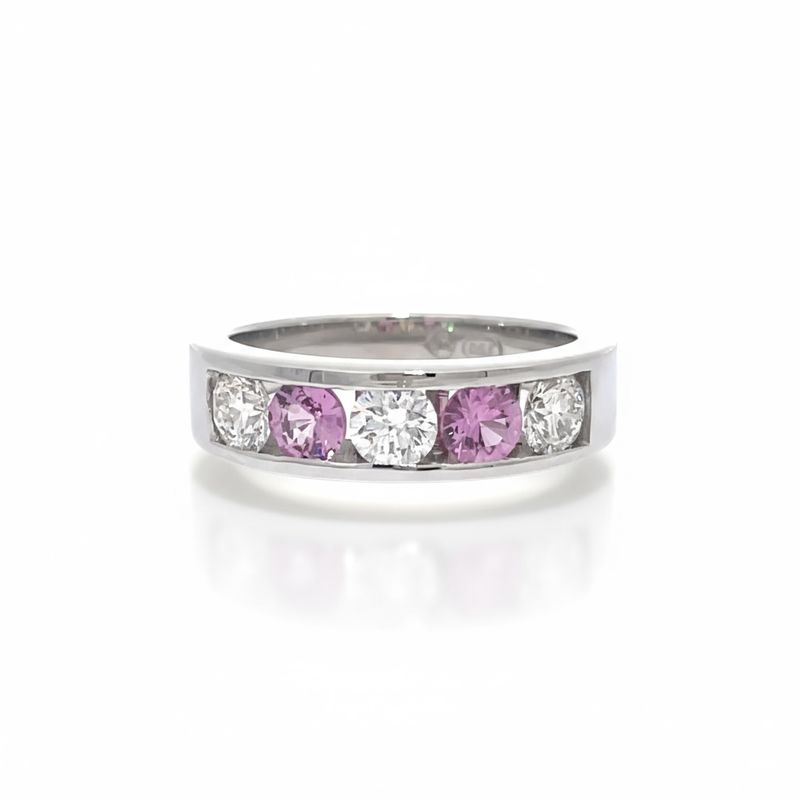 18ct White Gold Pink Sapphire & Diamond Anniversary Ring