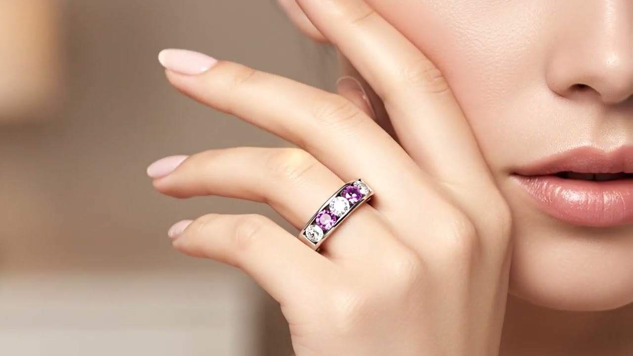 18ct White Gold Pink Sapphire & Diamond Anniversary Ring