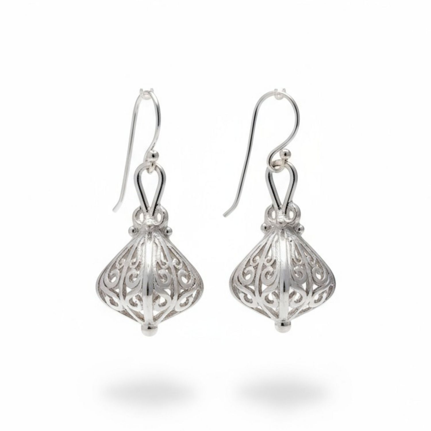 Sterling Silver Filigree Lantern Drop Earrings