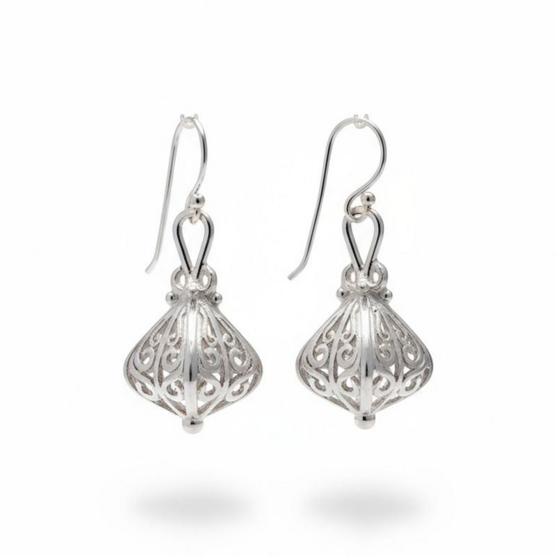 Sterling Silver Filigree Lantern Drop Earrings
