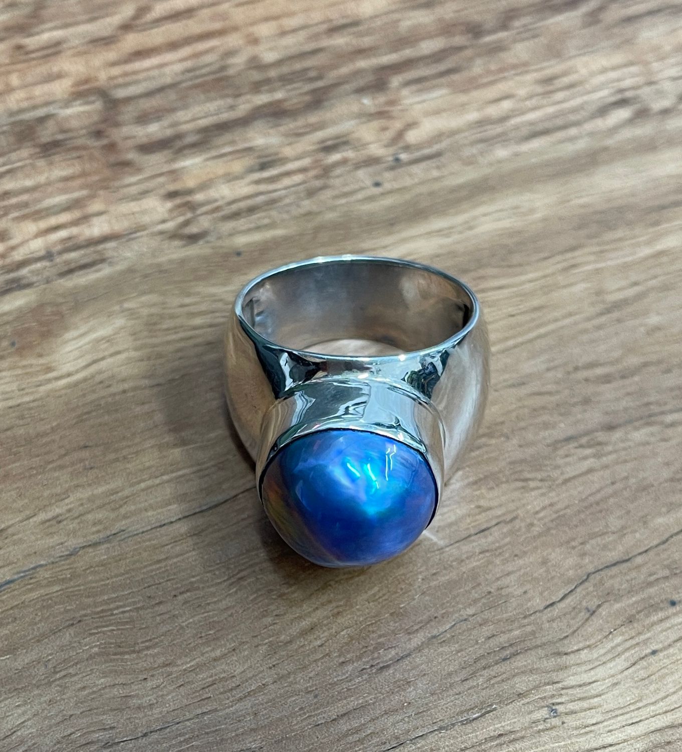 Sterling Silver Ocean Blue Mabe Pearl Ring