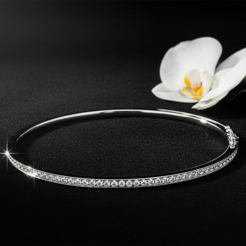 9ct White Gold Diamond Tennis Bangle