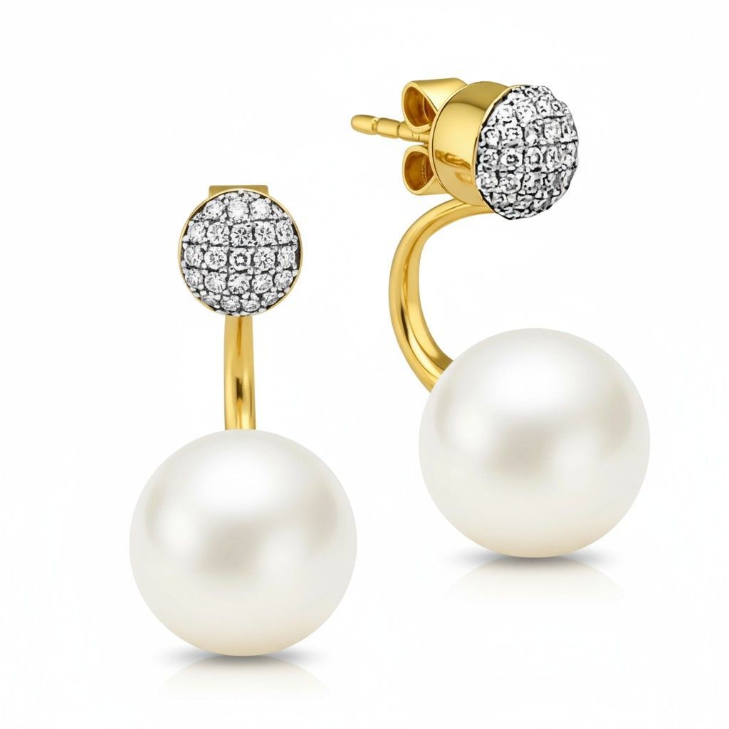9ct Yellow Gold Pearl & Diamond Double Stud & Drop Earrings