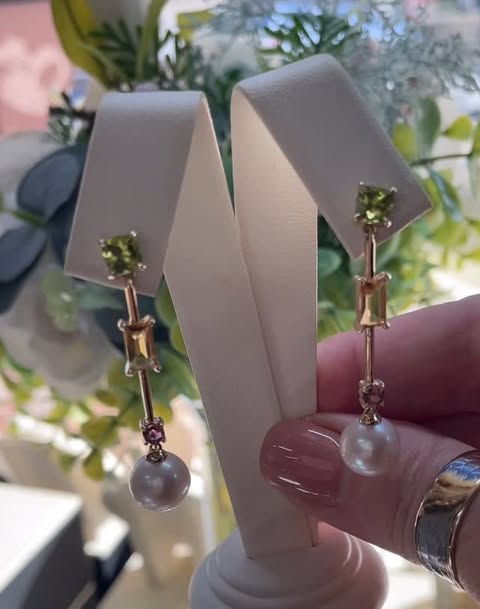 9Y Citrine, Peridot & Pearl Drop Earrings