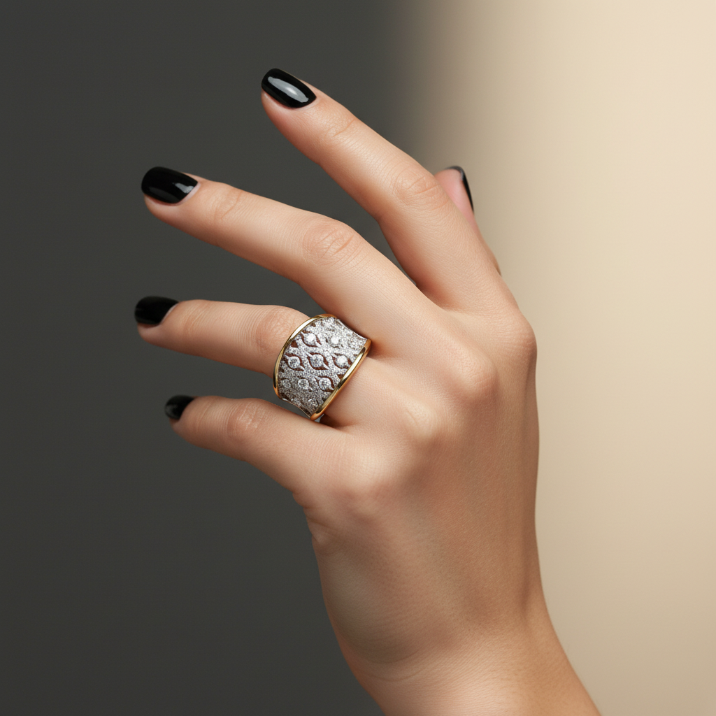 9ct Yellow Gold Concave Diamond Ring