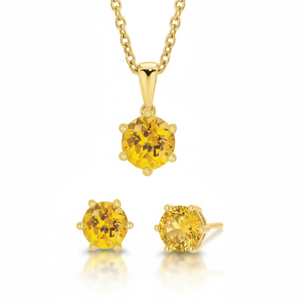 9ct Yellow Gold Coloured Gemstone Pendant & Earring Set SPECIAL