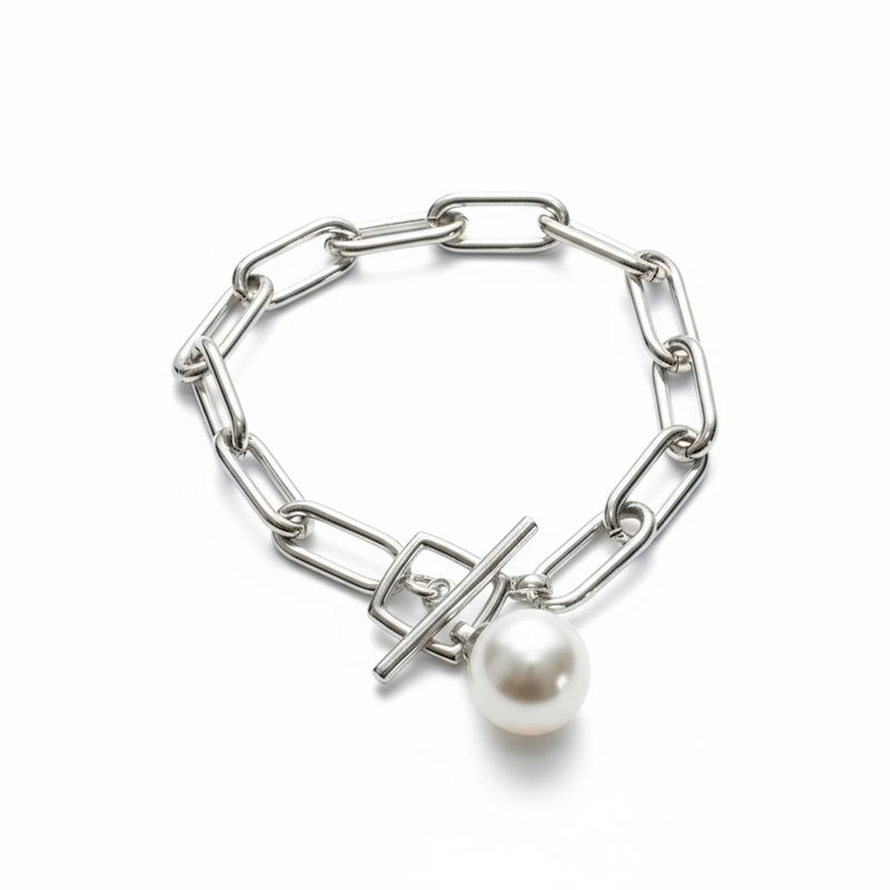 Sterling Silver Anker Link Pearl Bracelet