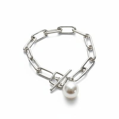 Sterling Silver Anker Link Pearl Bracelet Sterling Silver Anker Link Pearl Bracelet