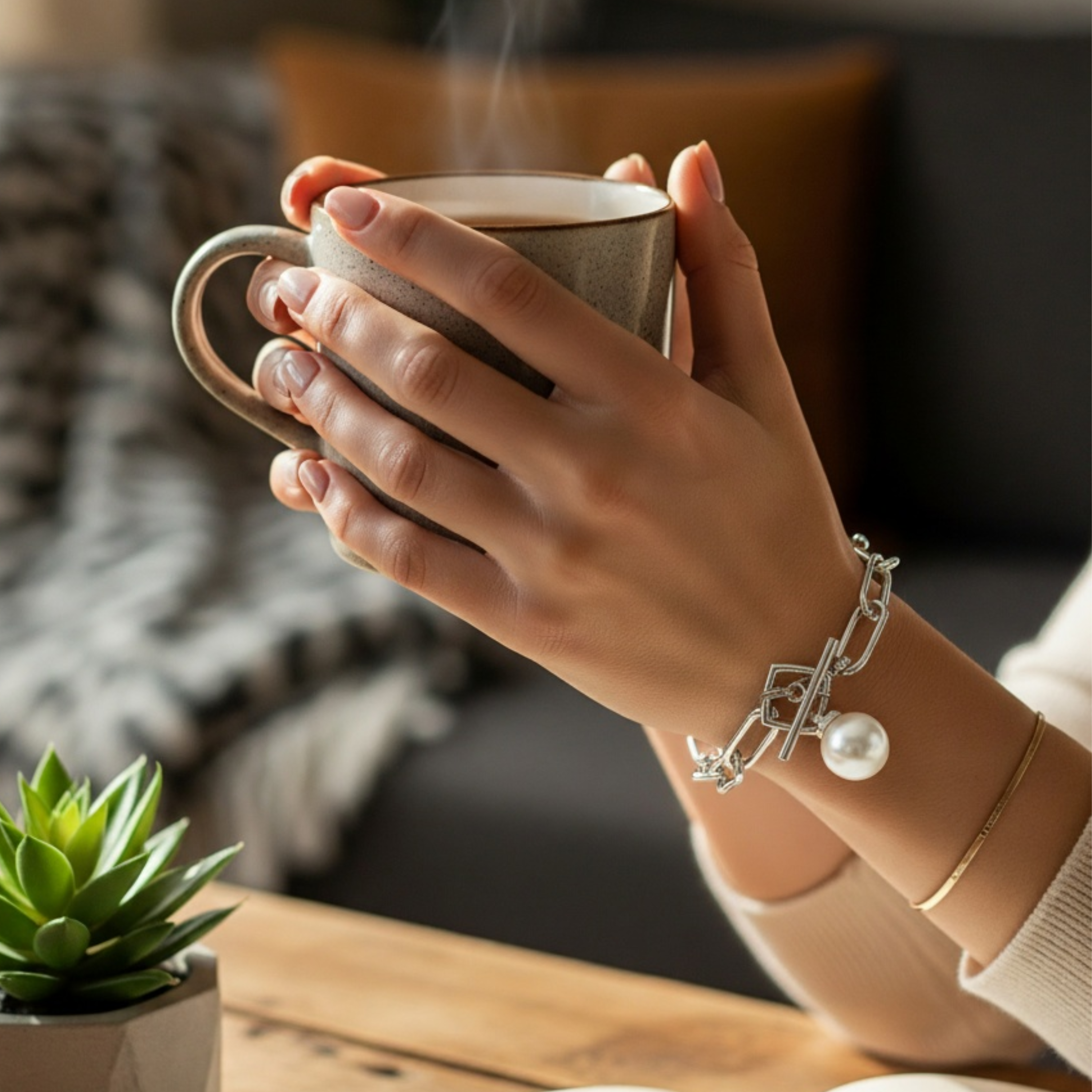 Sterling Silver Anker Link Pearl Bracelet