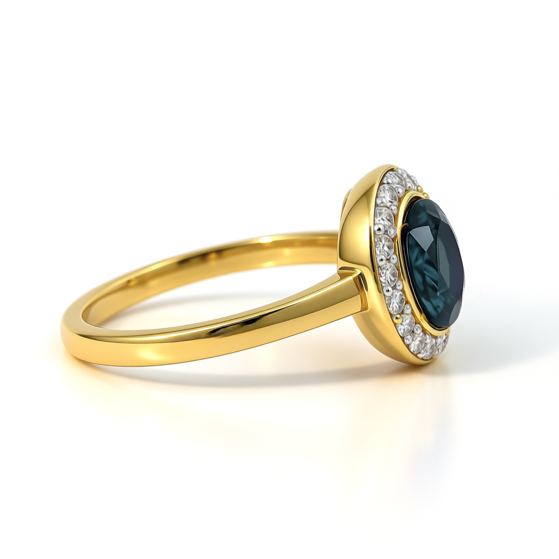 9ct Yellow London Blue Topaz & Diamond Ring
