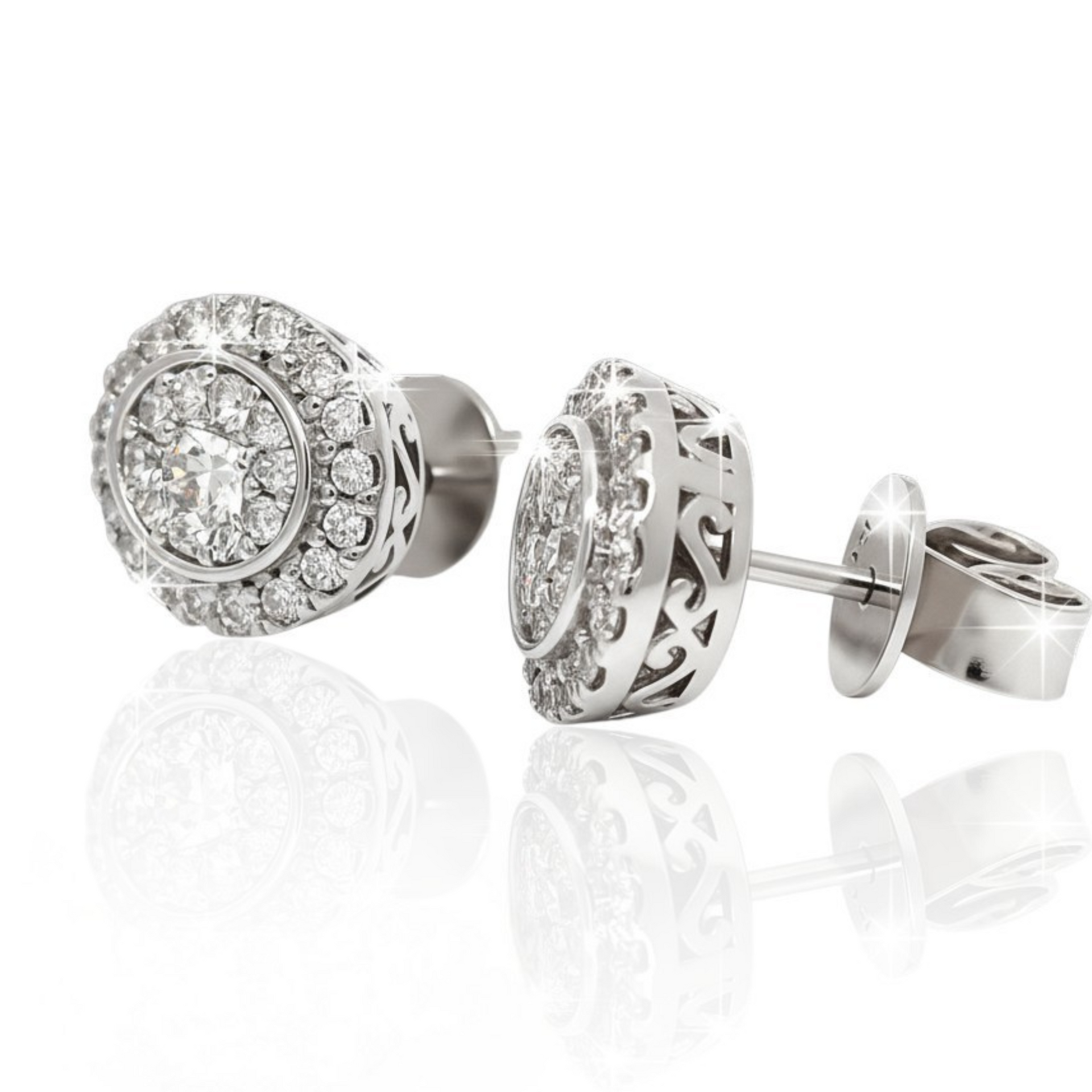 9ct White Gold Diamond Halo Cluster Stud Earrings
