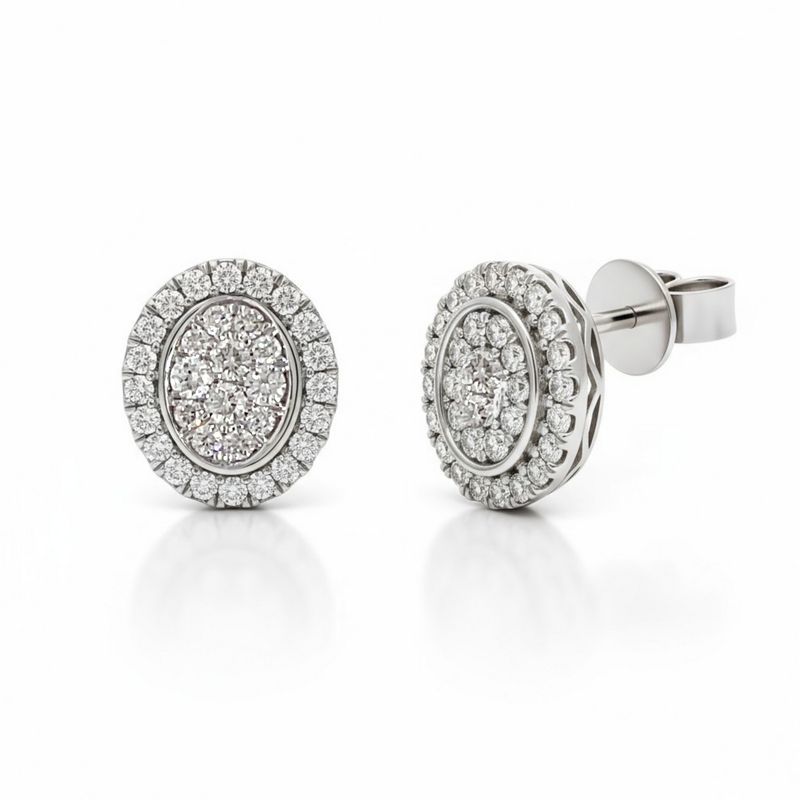 9ct White Gold Diamond Halo Cluster Stud Earrings