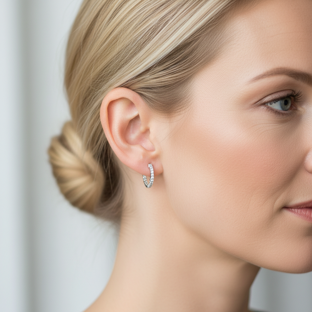 9ct White Gold Inside & Out Diamond Set Hoop Earrings