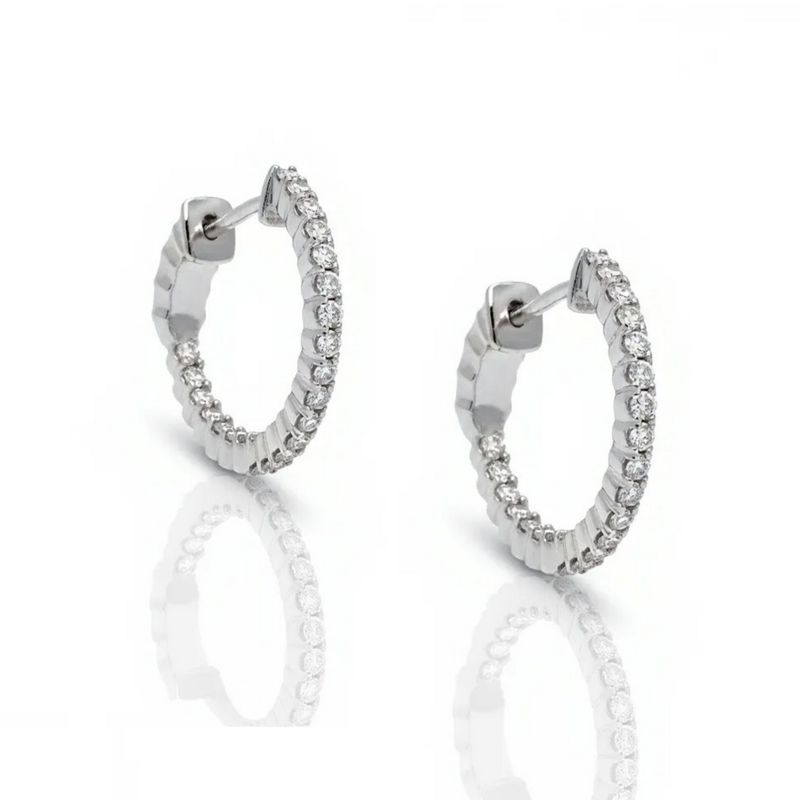 9ct White Gold Inside & Out Diamond Set Hoop Earrings