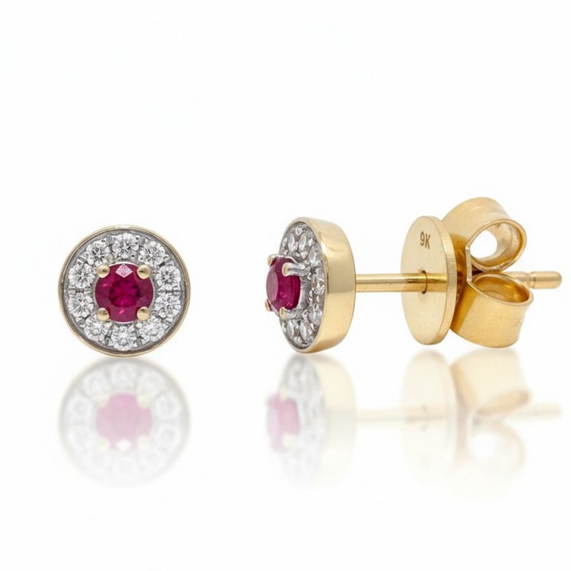 9ct Yellow Gold Ruby & Diamond Stud Earrings