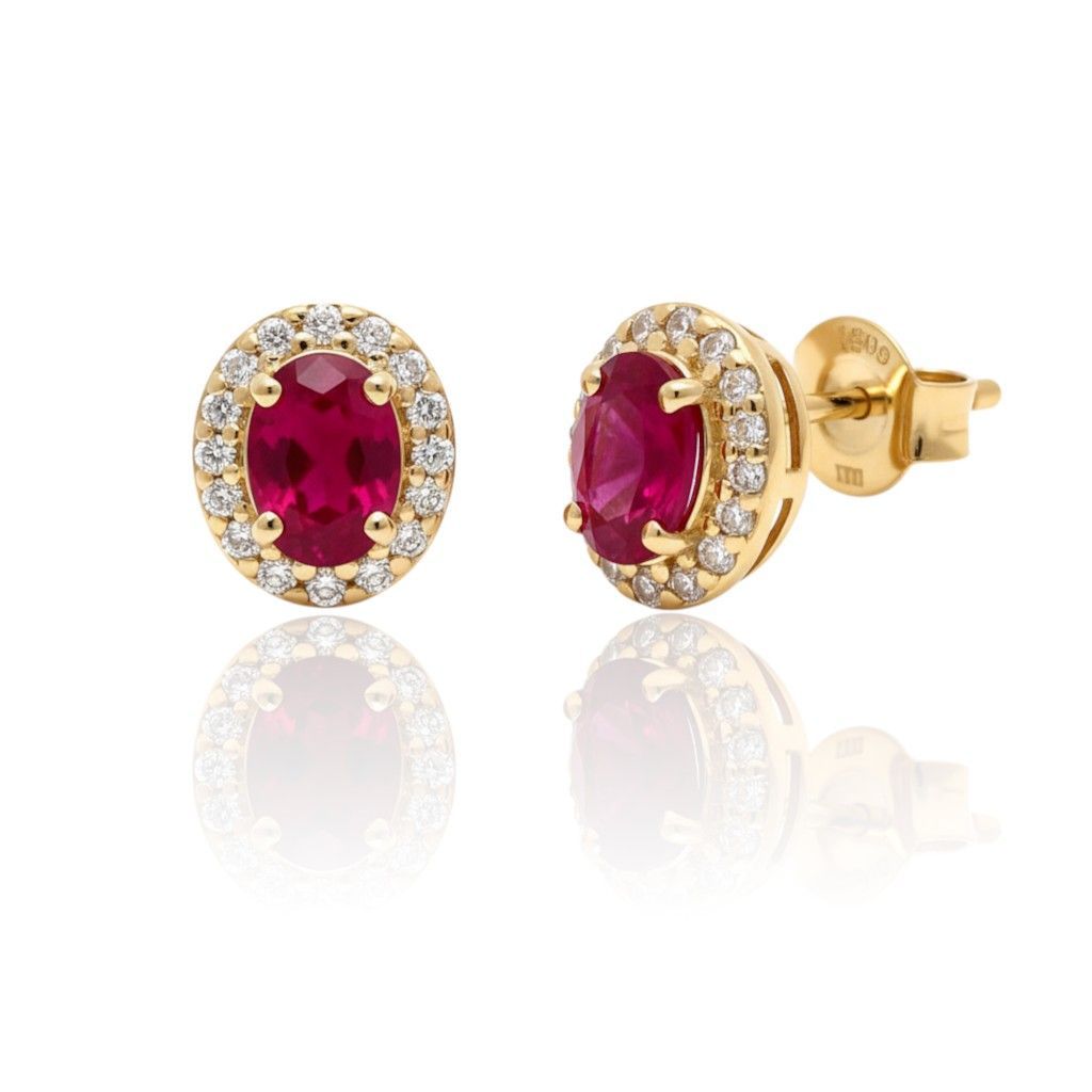 9ct Yellow Gold Natural Ruby & Diamond Earrings