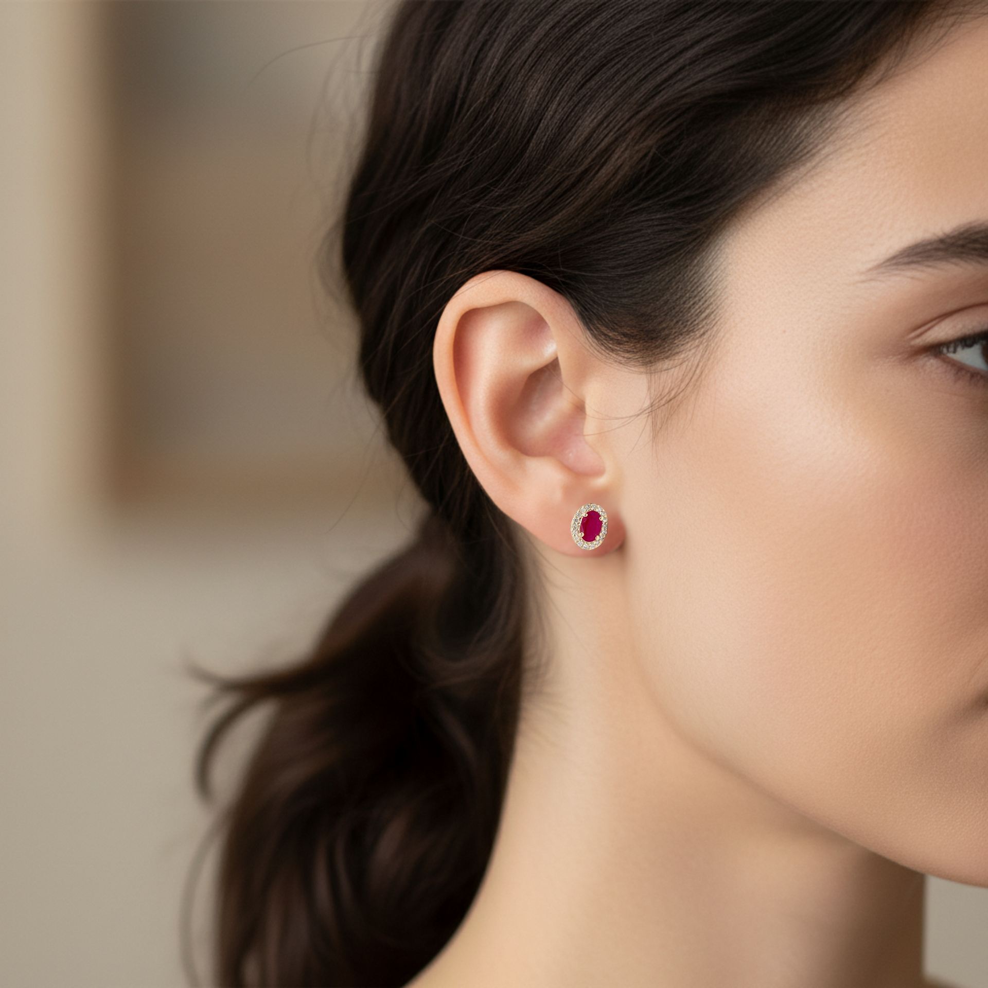 9ct Yellow Gold Natural Ruby & Diamond Earrings