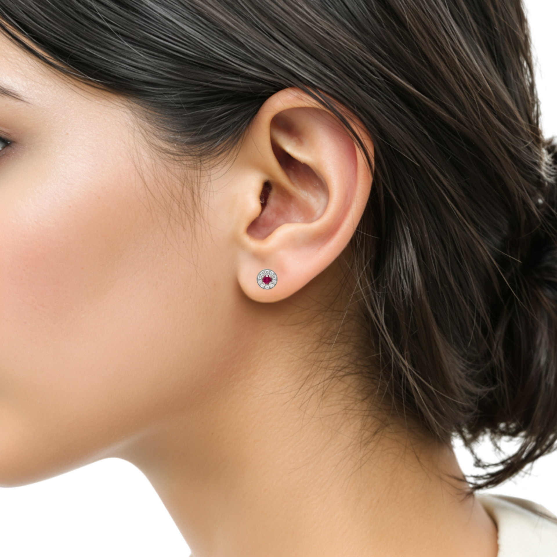 9ct Yellow Gold Ruby & Diamond Stud Earrings