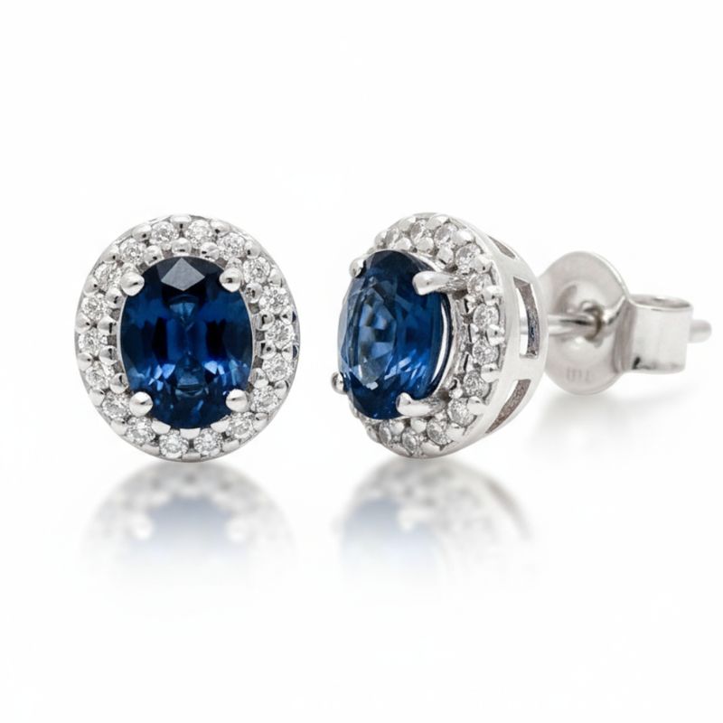 9ct White Gold Sapphire & Diamond Earrings