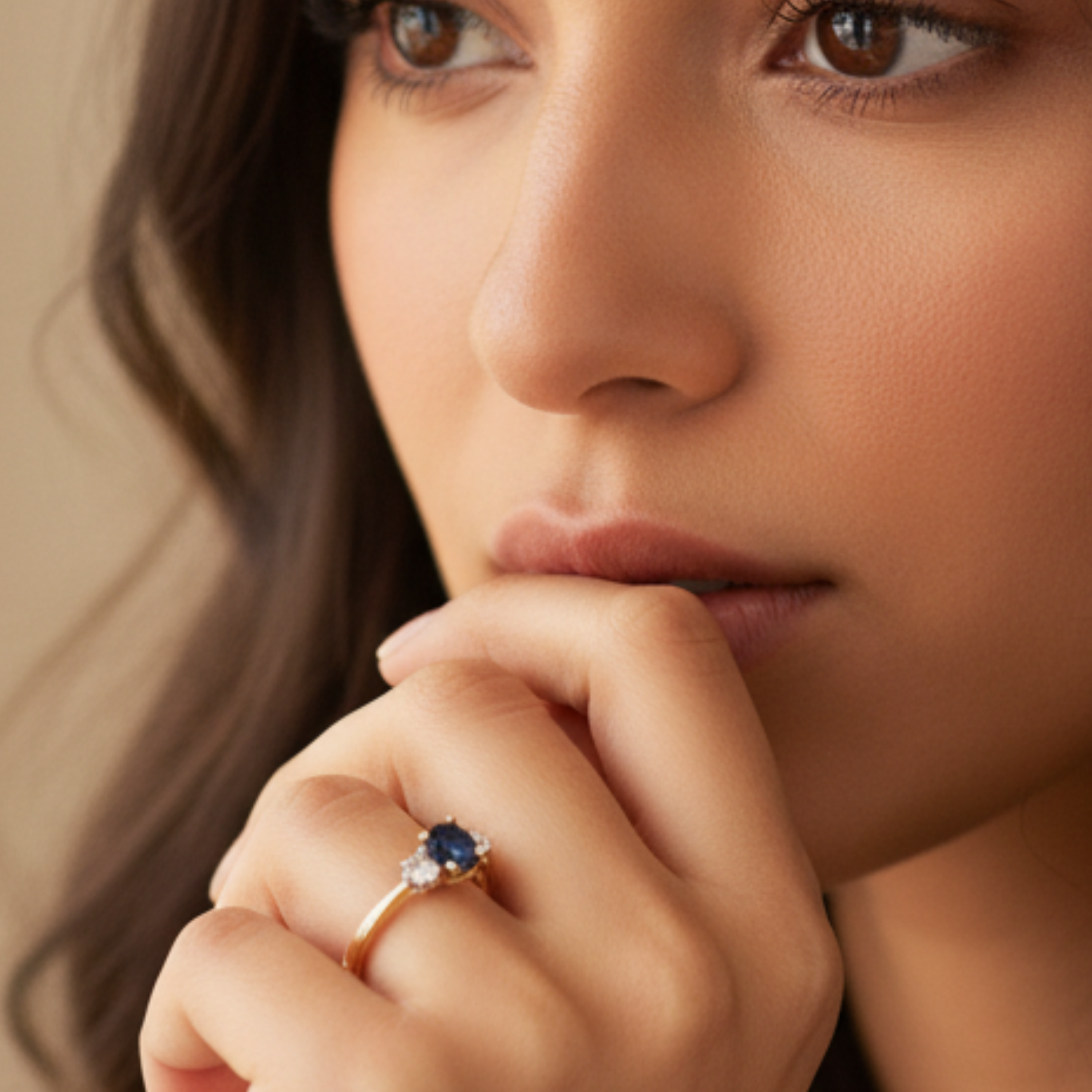 18ct Yellow Gold Australian Sapphire & Diamond Trilogy Ring