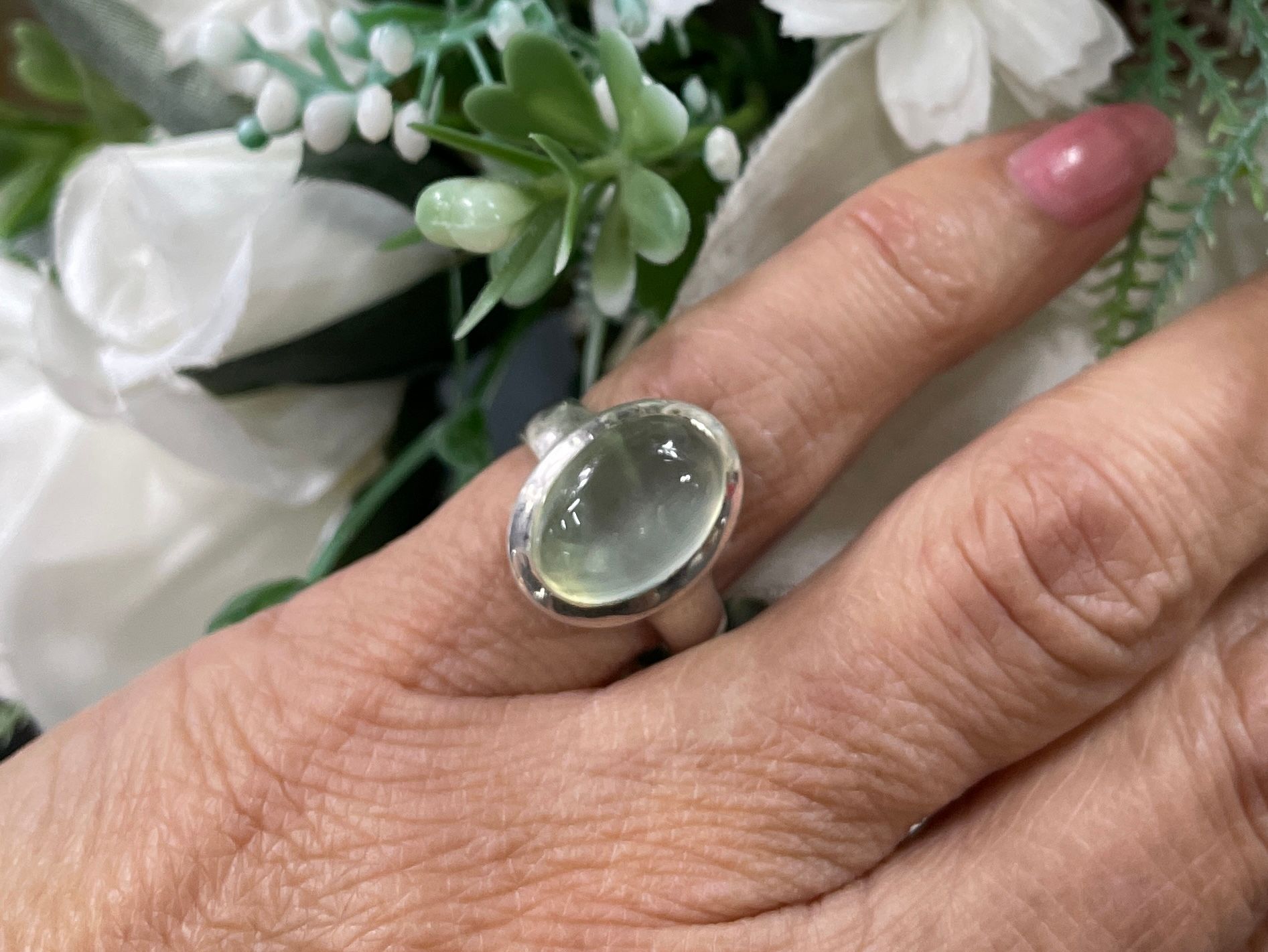 Sterling Silver Prehnite Ring