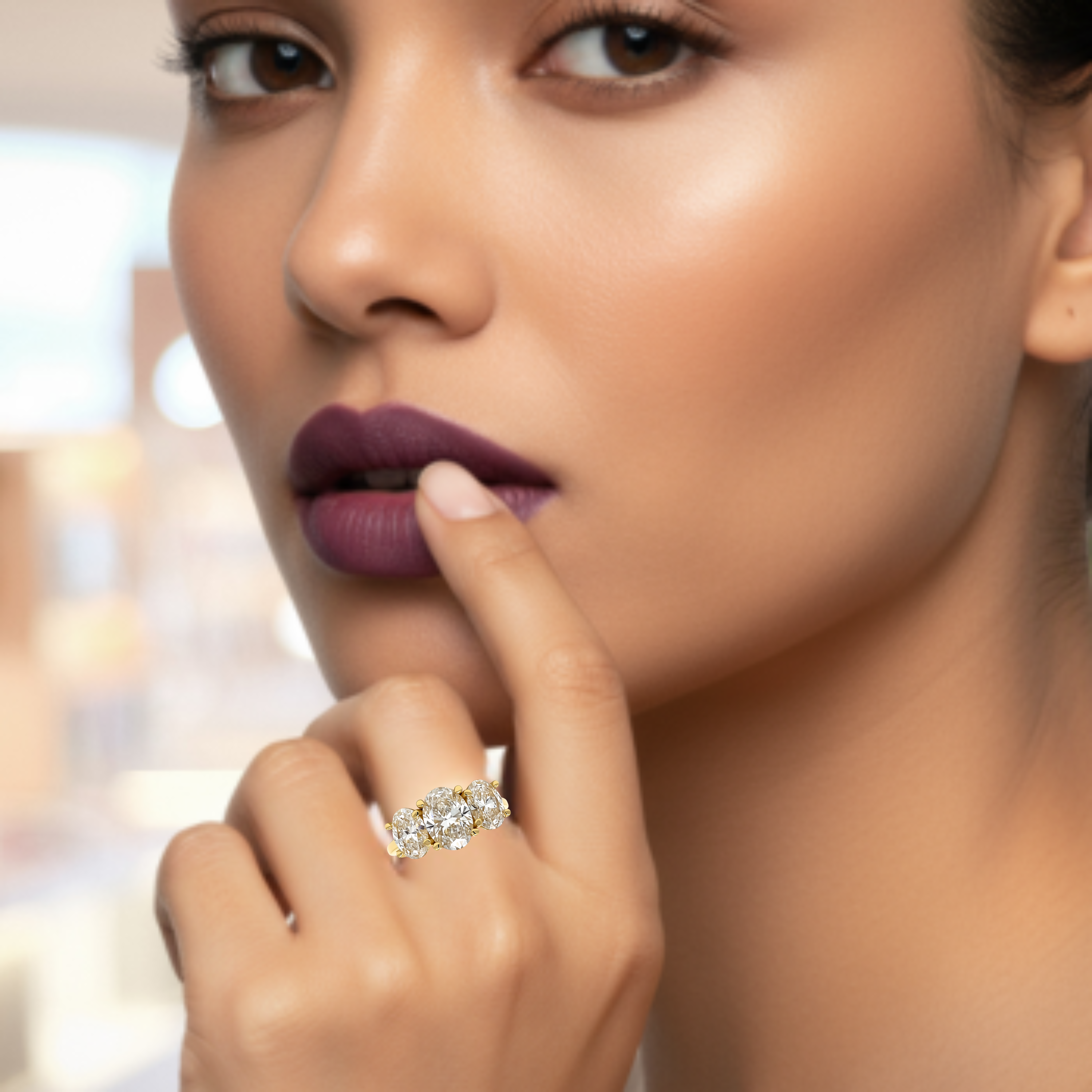 18ct Oval LAB Trilogy Ring TDW Est 3.00cts