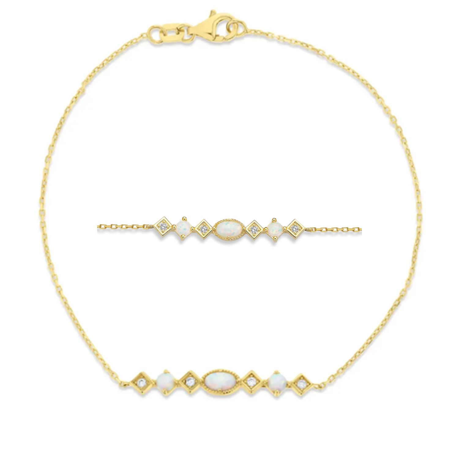 9ct Yellow Gold Opal & CZ Bar Bracelet