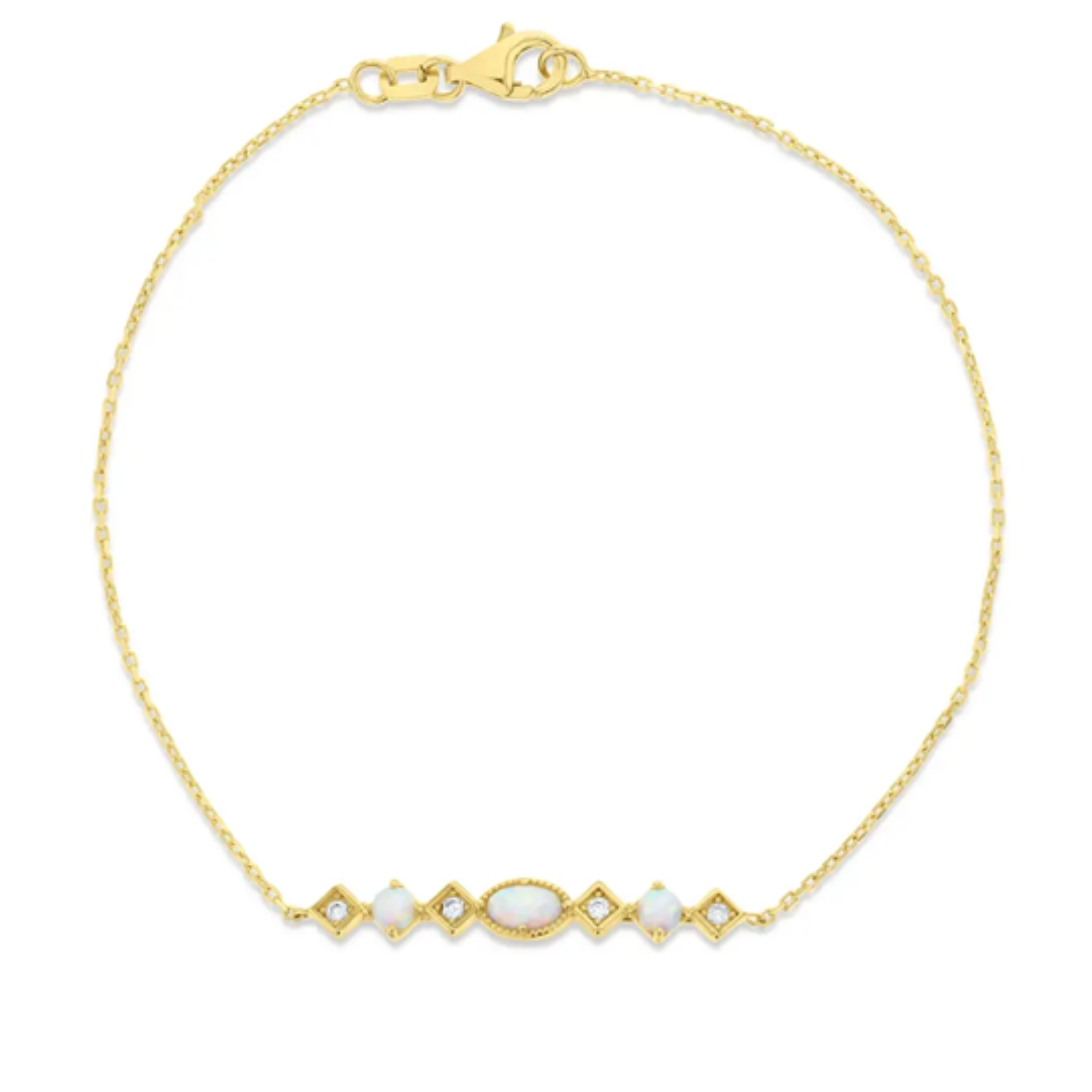 9ct Yellow Gold Opal & CZ Bar Bracelet