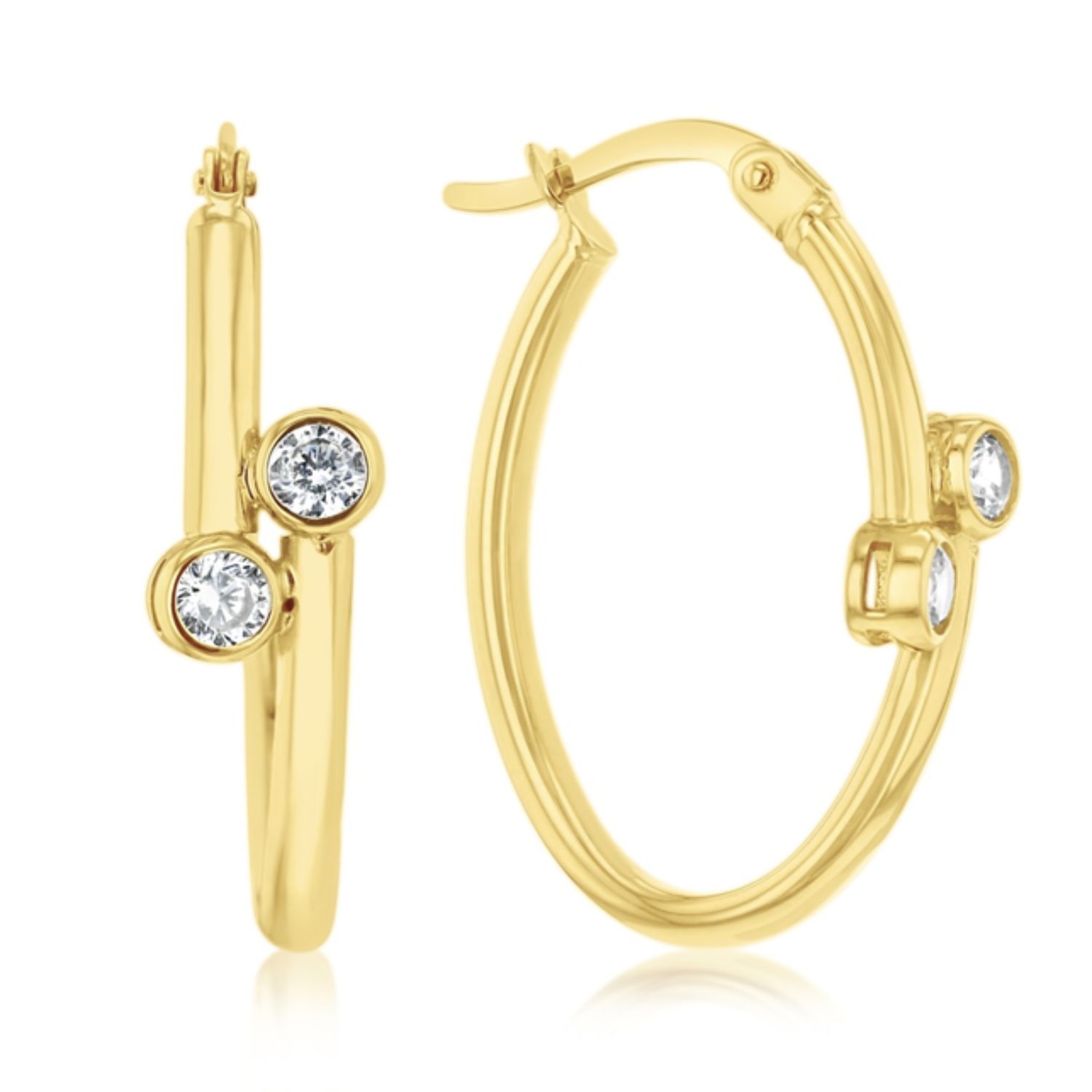 9ct Yellow Double CZ Oval Hoop Earrings