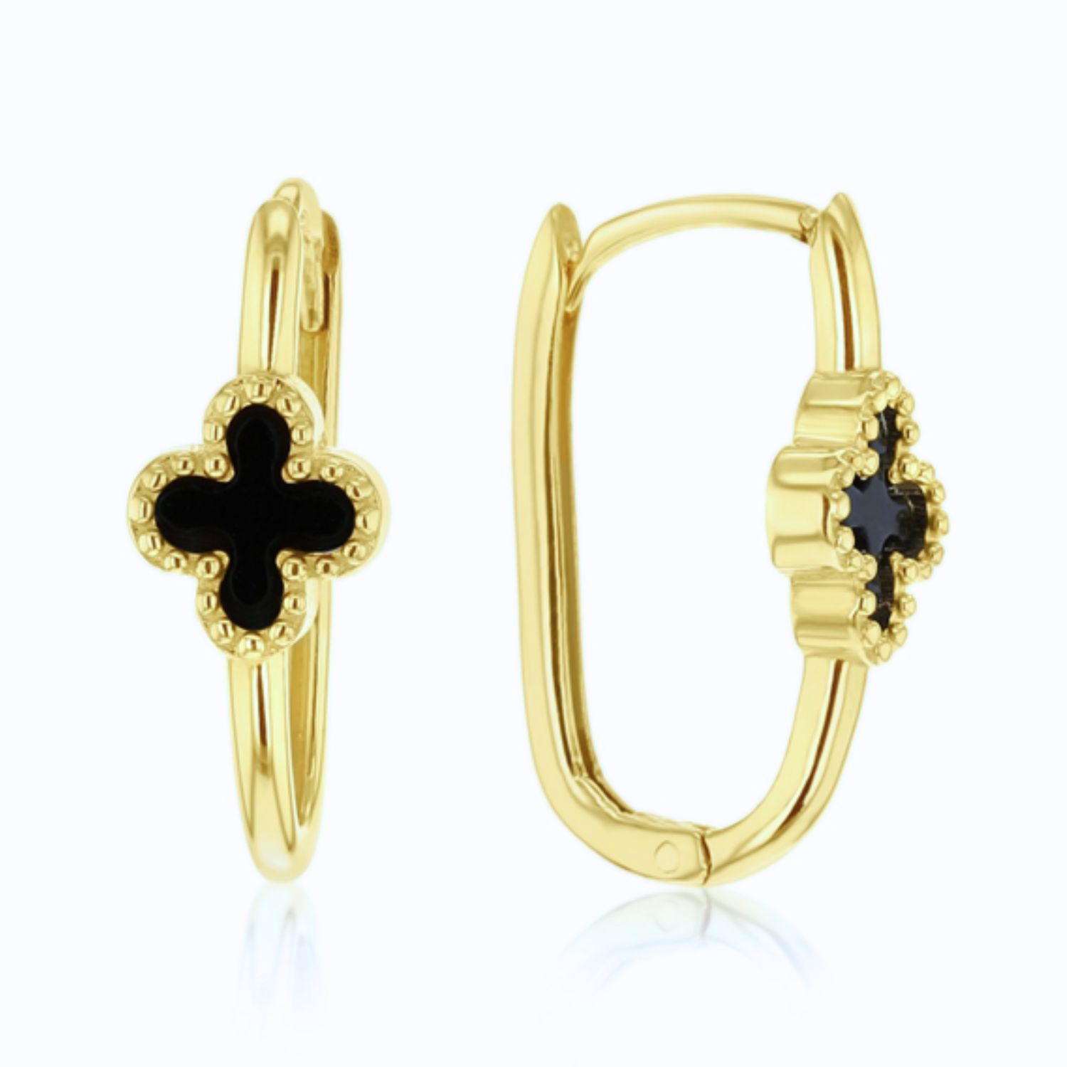 9ct Yellow Onyx Clover Huggie Earrings