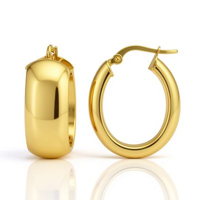 9ct Gold Wide Oval Hoop Earrings - 9mm 9ct Gold Wide Oval Hoop Earrings - 9mm